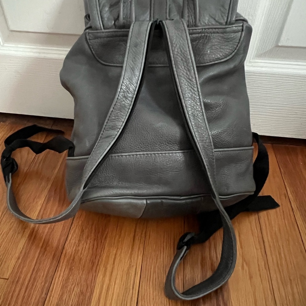 Leather Gray Small Backpack With Convertible Stra… - image 4